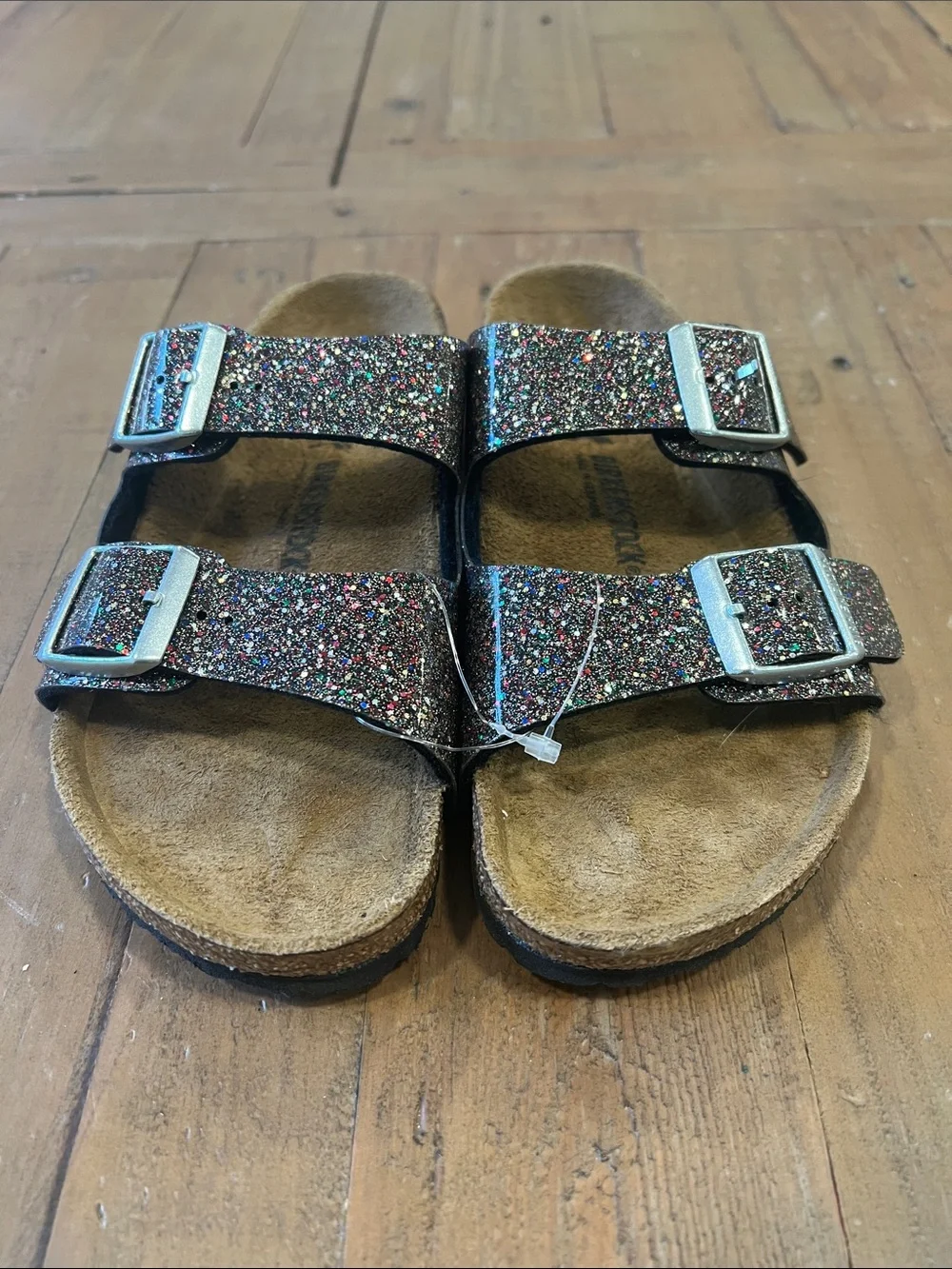 Birkenstock Arizona black glitter sandals 34 eu 3 us kids adjustable buckle
